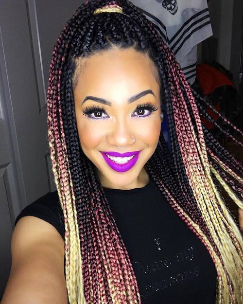 BOX BRAIDS WITH BLONDE AND PINK OMBRE