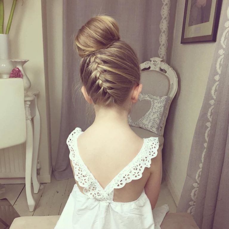 Ballerina bun with a braid for girls
