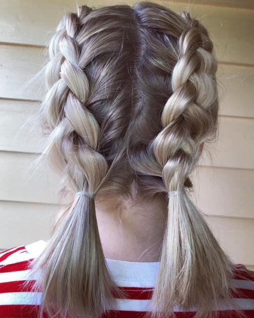 Dutch braided ponytails