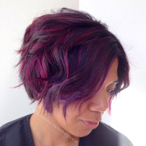 Hairstyles for Women Over 40 Magenta and Purple Wavy Bob
