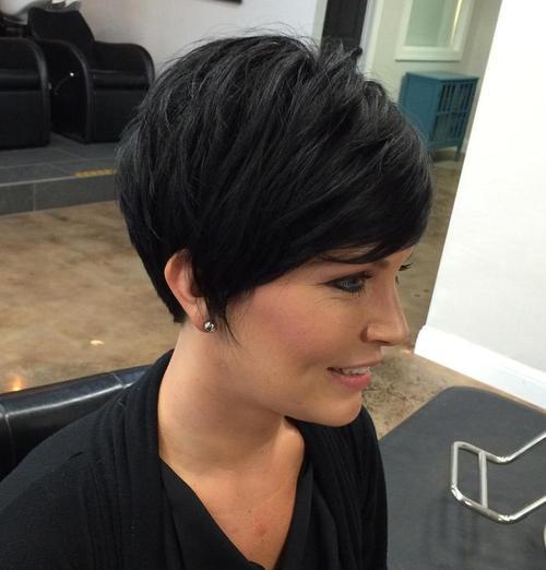 LAYERED BRUNETTE PIXIE WITH BANGS