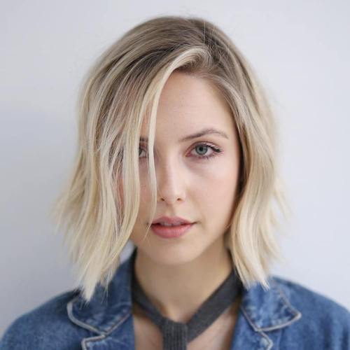 SIDE PARTED BLONDE BOB HAIRSTYLE