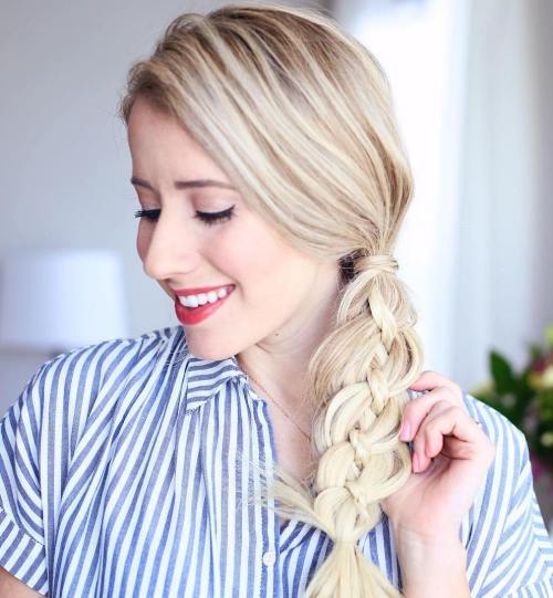 SIDE PONYTAIL WITH FOUR STRAND BRAID