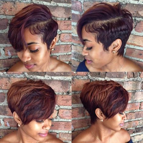 African American tapered pixie with bangs