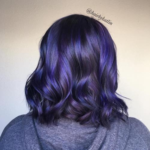 BLACK BOB WITH BLUE AND PURPLE HIGHLIGHTS