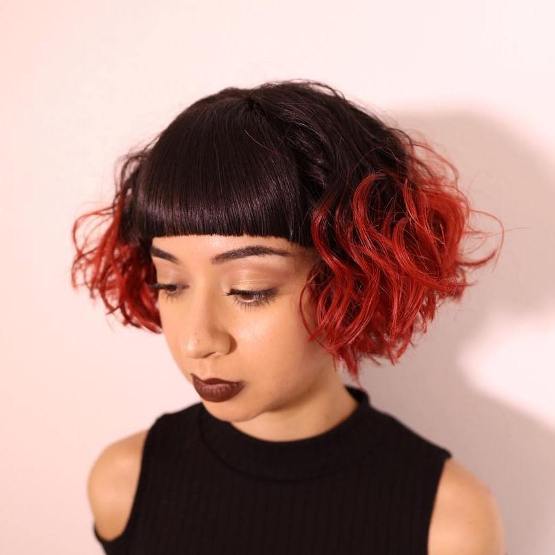 BROWN AND RED CURLY CROPPED BOB