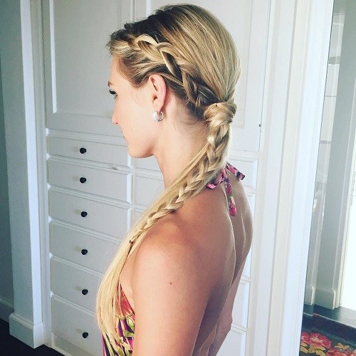 Blonde side ponytail with a braid