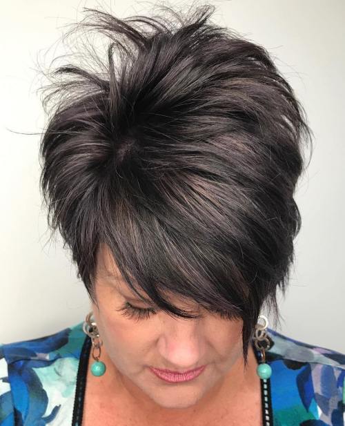 Brunette tapered feathered pixie