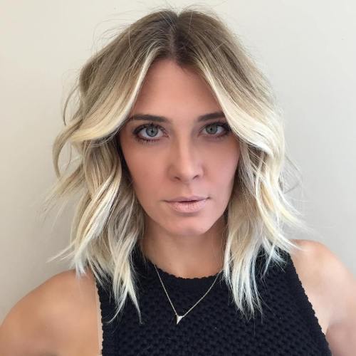 Centreparted blonde layered lob