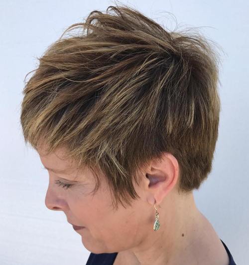Chopped brown pixie with babylights