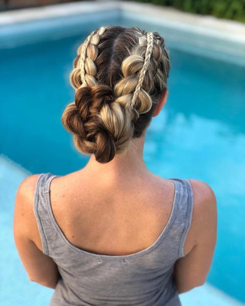 Double stacked braids into bun