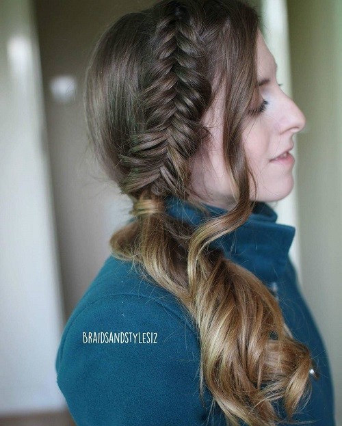 Fishtail and side curly ponytail