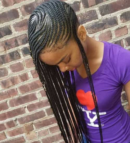 Full scalp patterned side braids