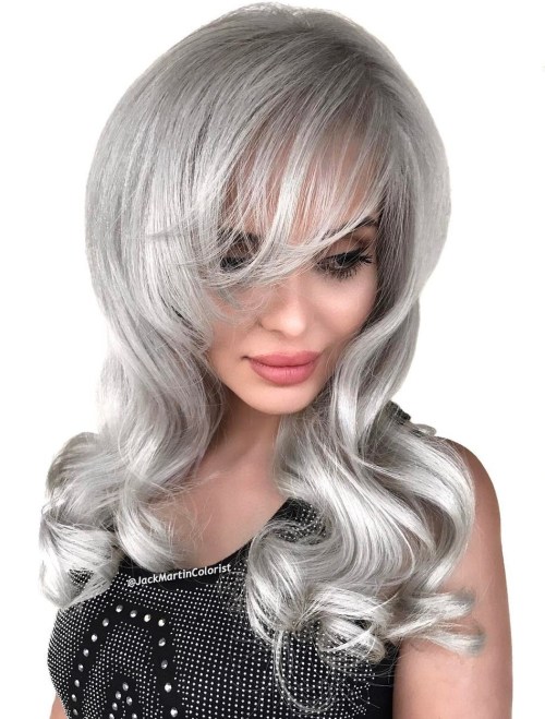 GRAY LAYERED HAIRSTYLE WITH BANGS