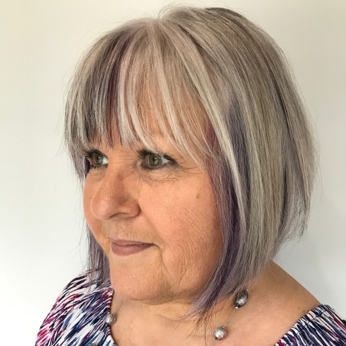 Gray bob with bangs for older women