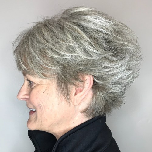 Gray feathered pixie for thick hair