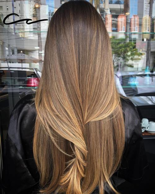 Llong caramel brown balayage hair