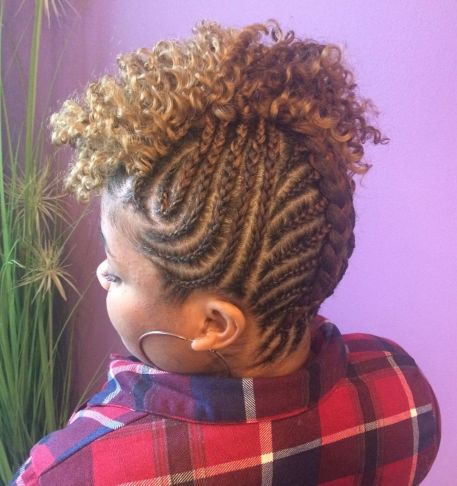 Natural braided updo with curly top