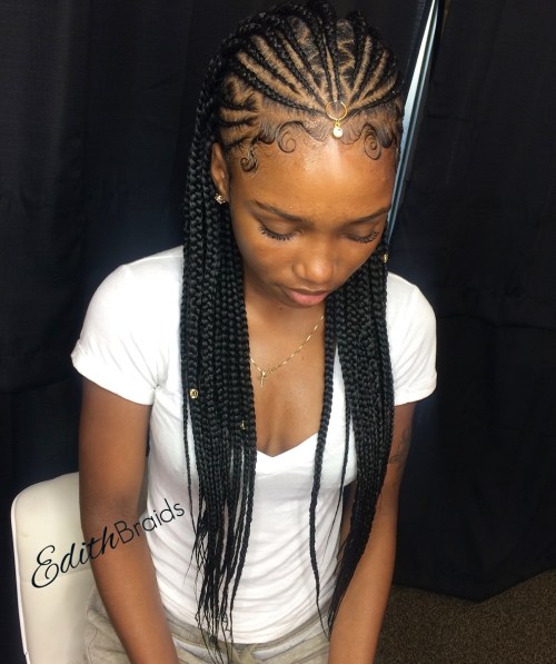 One point fulani braids with zigzag parts