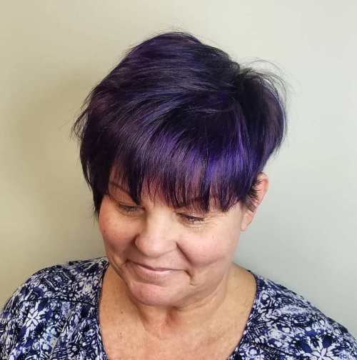 Purple tinted brown pixie over 50