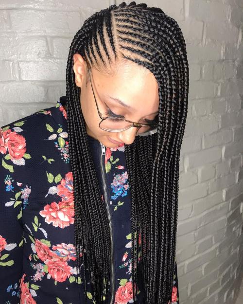 Side parted loose cornrows