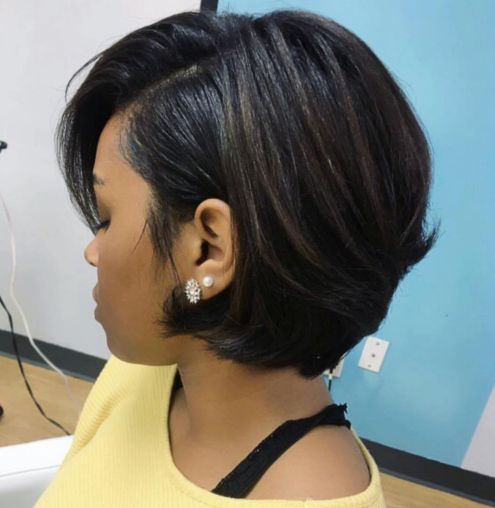 Side parted short brunette hairstyle