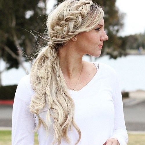 Side ponytail with a crown braid