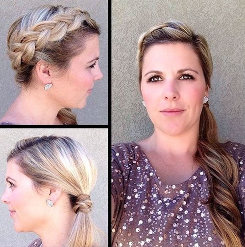 Sideparted ponytail with headband braid
