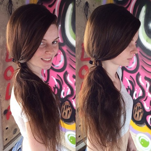 Tousled side ponytail for long hair