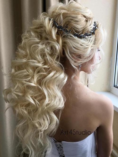 long curly wedding ponytail