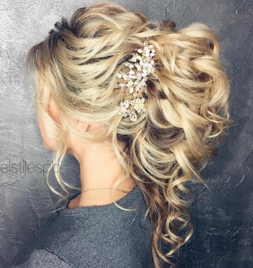 wedding curly ponytail updo