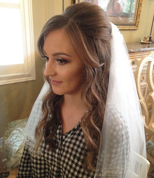 wedding half updo with veil