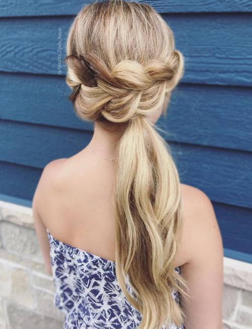 Big braid with a side low ponytail