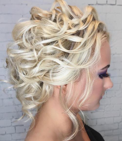 Blonde curly prom updo