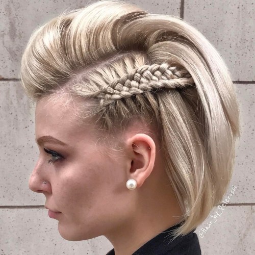 Bob hairstyle with pompadour and side braids