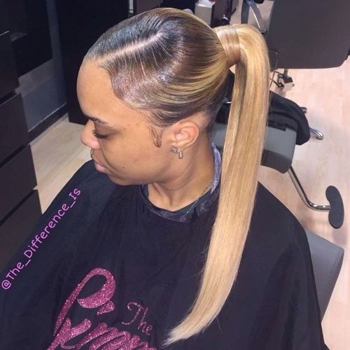 Brown to blonde sleek ombre ponytail