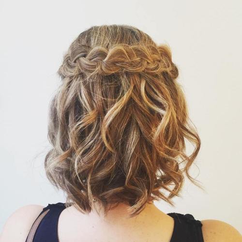 Curly bob hairstyle with a braid