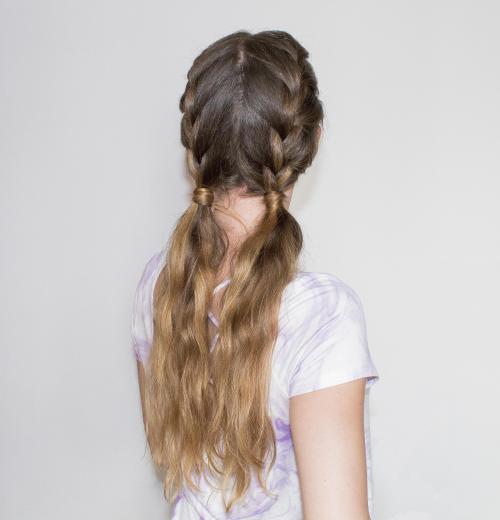 French braids into pigtails