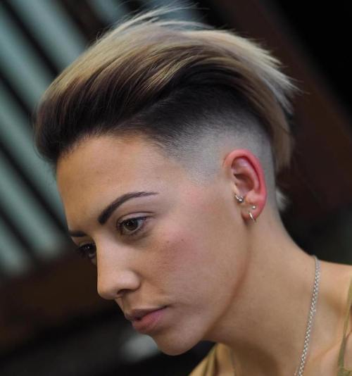 Half shaved short hairstyle for women