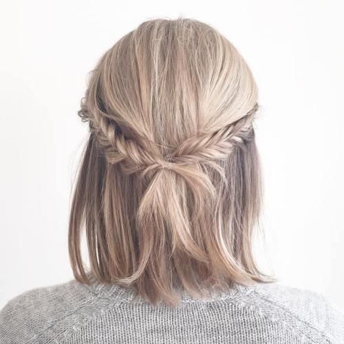 Half updo with fishtail braids