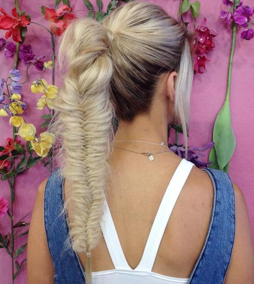 Long fishtailed ponytail