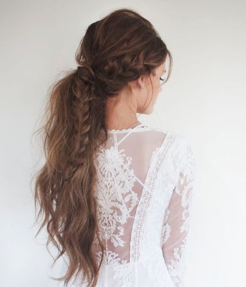 Long messy pony with a side braid