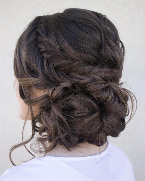 Loose low updo with fishtail