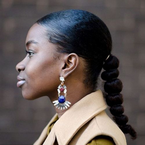 Low bubble ponytail for natural hair
