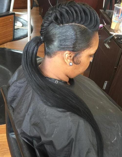 Mohawk braid with a long ponytail
