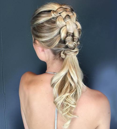 Mohawk braid with low ponytail