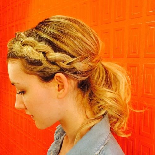Pony with wrap around braid for short hair