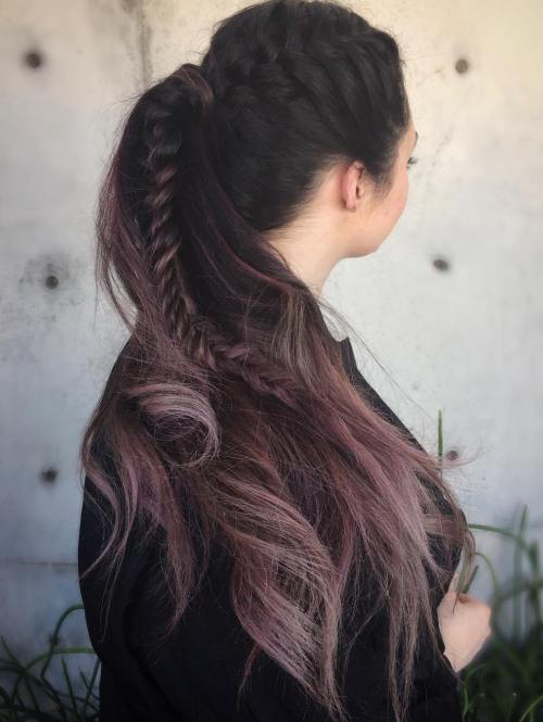 Ponytail with a braid for ombre hair