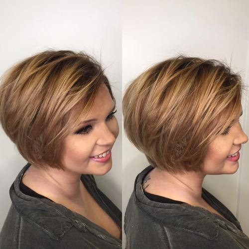 Sideparted textured bob for round face