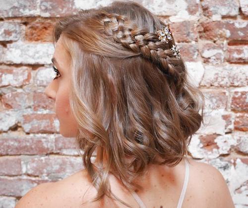 Wavy bob with a fourstrand braid for prom